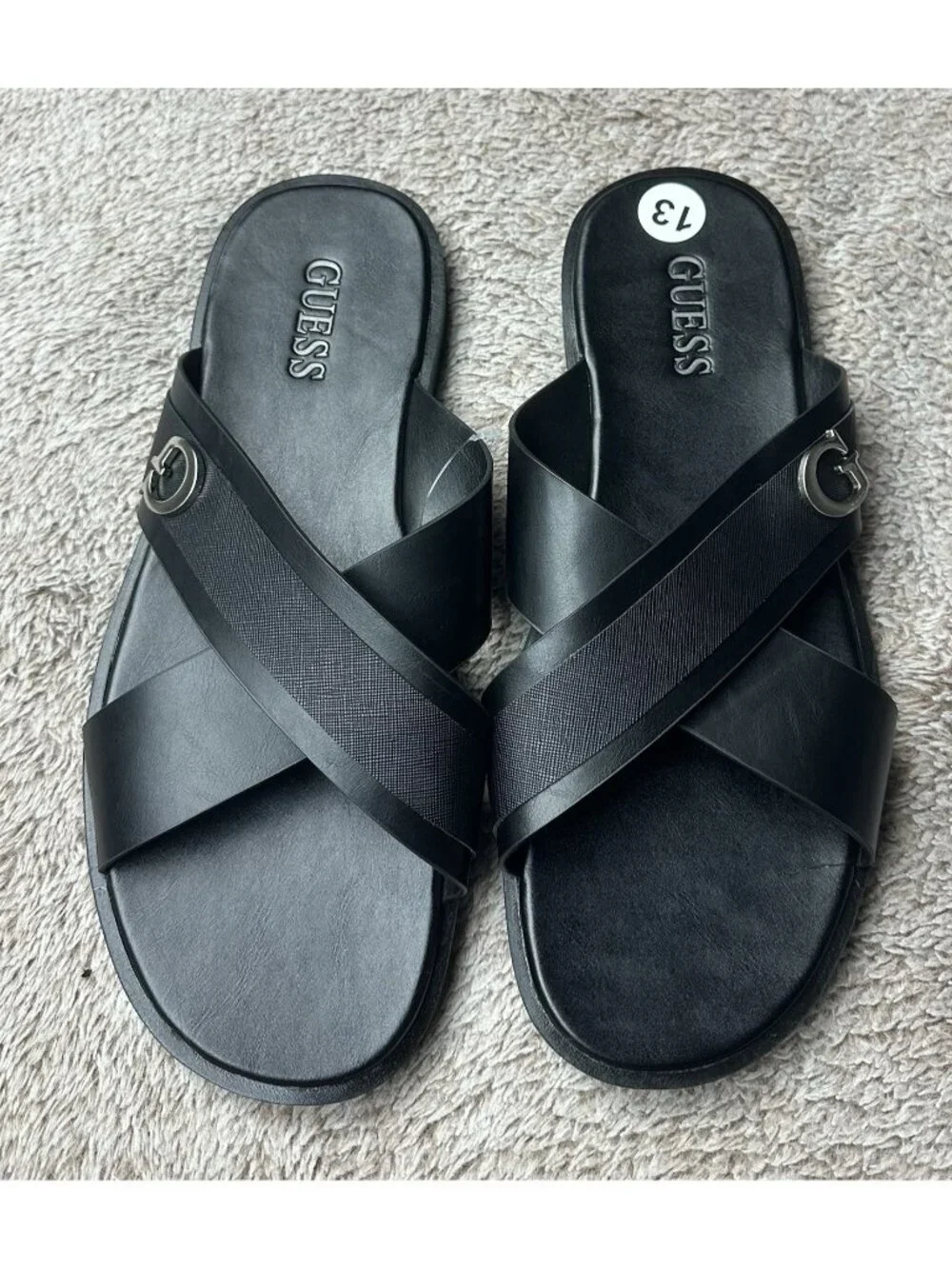 Guess Mens Size 13 Sandals Slides Slip On Shoes Black New